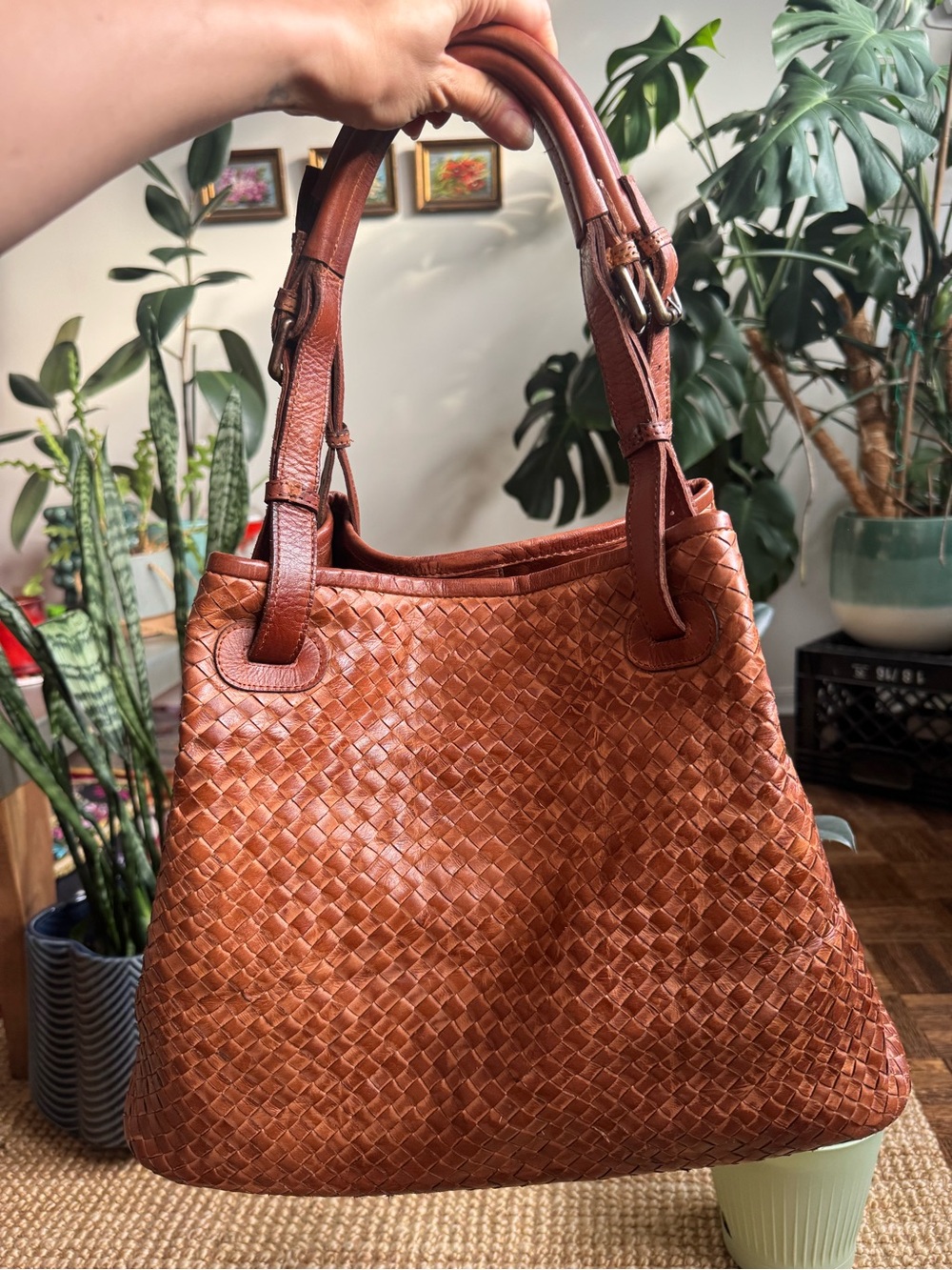 Valentina Tan Woven Leather Tote / Cross Body purse - Picture 2 of 14